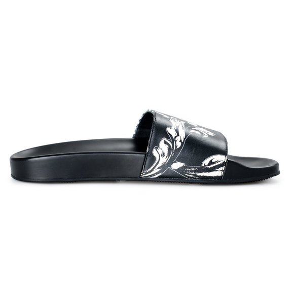 Versace Black Floral Leather Slides Flip Flops main image 5